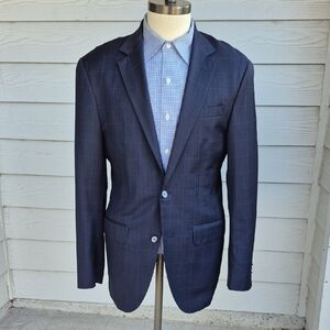 COPPLEY Grey Blue Windowpane Plaid Wool Mens Sz 38 L Sport Coat Blazer